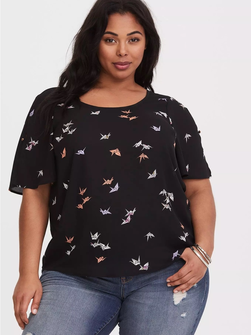 Torrid Blouse Split Sleeve Size 0 Large 12 Paper Crane Flowy Black